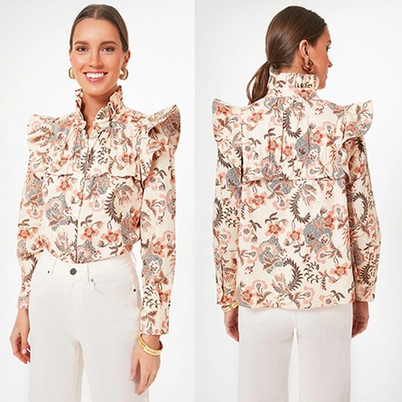 Tuckernuck Tops - NEW Tuckernuck Blush Chintz Button Down Long Sleeves Ruffle Winnie Blouse